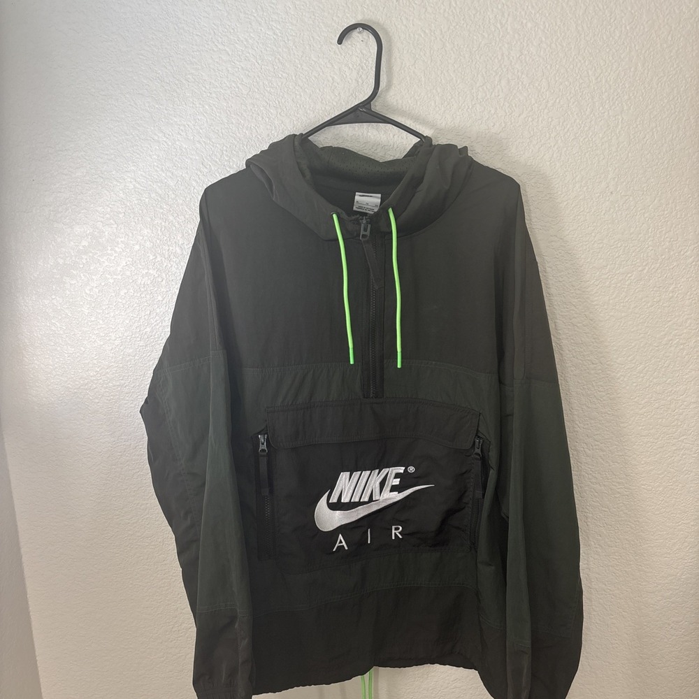 Nike Air Anorak Jacket Mens XL Olive Green Half Zip Hooded Windbreaker